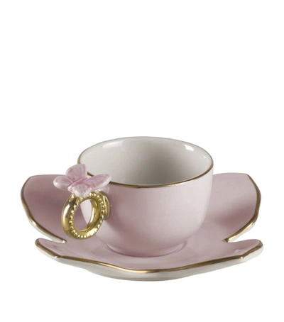 Villari Butterfly Coffee Cup Saucer Set In Pink