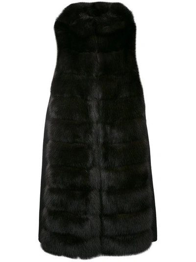 Manzoni 24 Hooded Sleeveless Fur Jacket In Brown