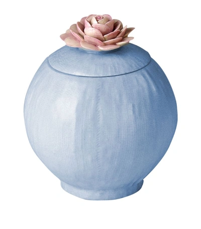 Villari Porcelain Rose Topped Sugar Bowl In Blue