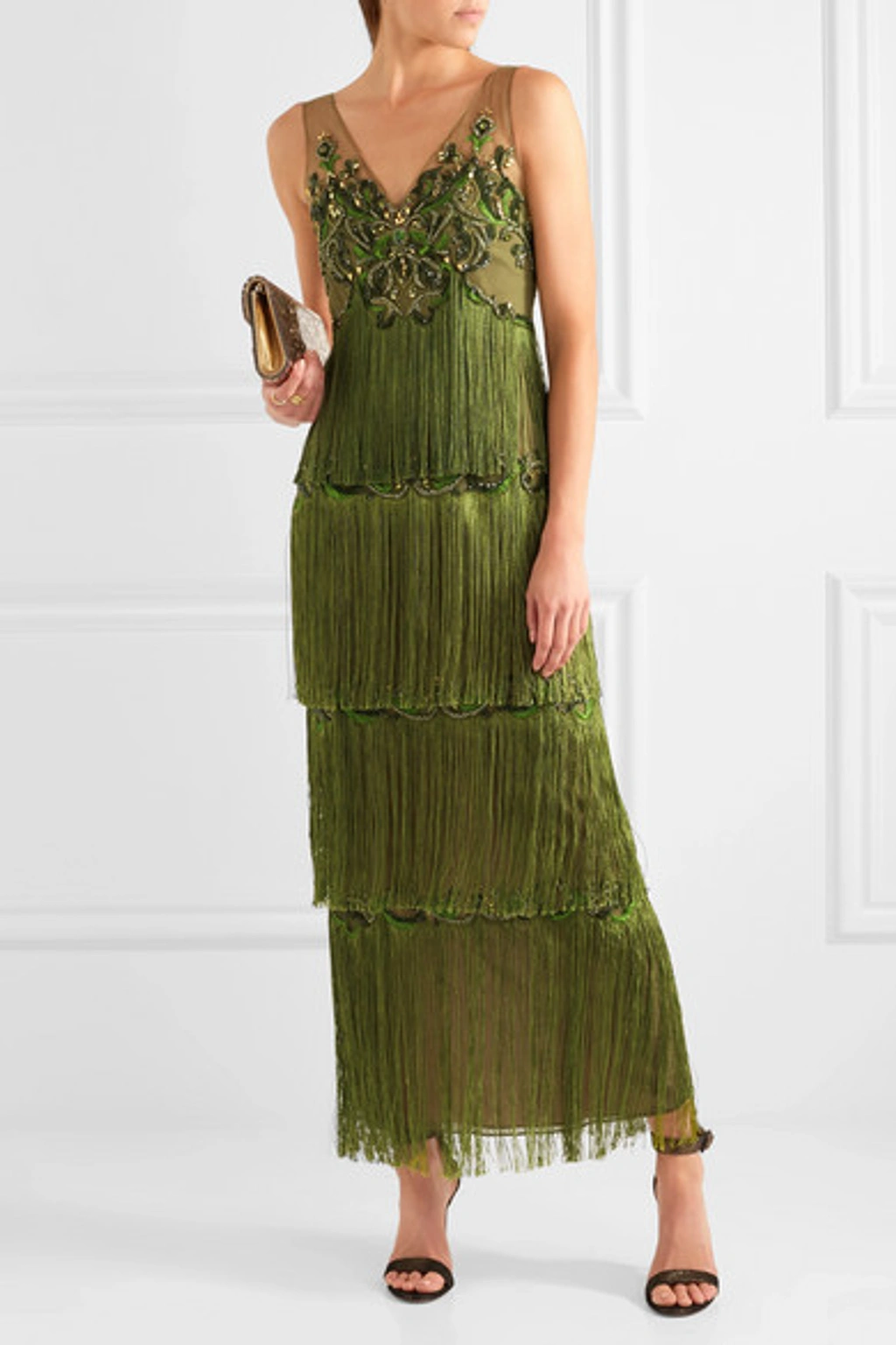 marchesa notte embroidered fringe dress New Marchesa Ombr Fringed Bow Mini Silk Dress US 6 as seen on Eva Longoria