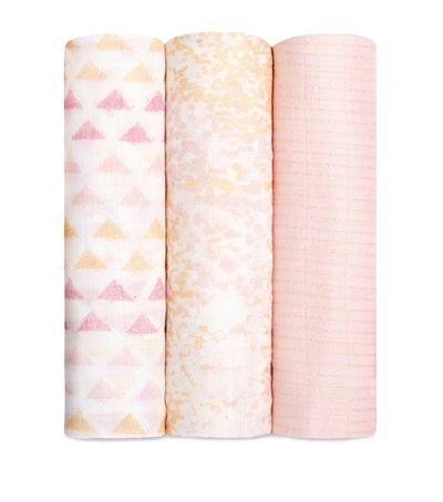 Aden + Anais Soft Primrose Printed Swaddles (set Of 3) In Pink