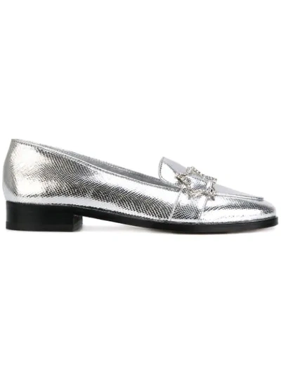 Alexa Chung Embellished-star Faux-leather Loafers In Silver
