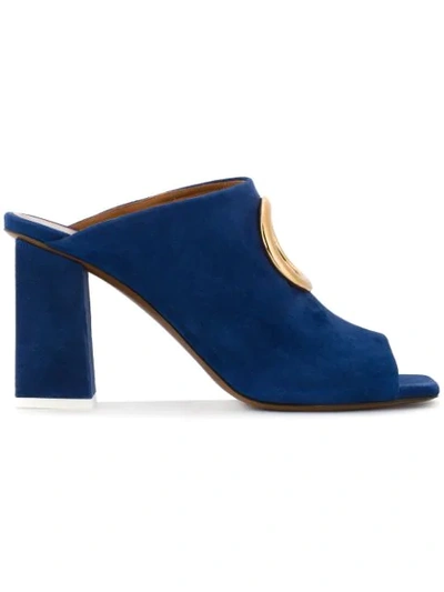 Neous Blue Suede Gold Ring 85 Mules