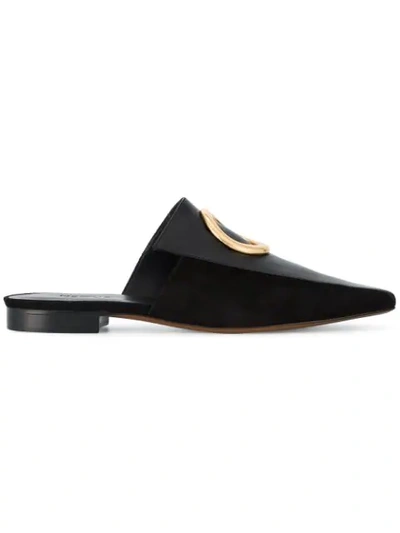 Neous Embellished Leather And Suede Slippers In Black
