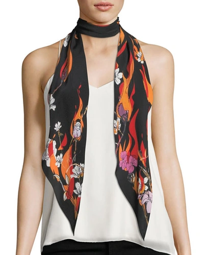 Rockins Flowers And Flames Classic Skinny Scarf In Red