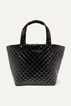 Mz Wallace Metro Medium Quilted Vinyl Tote In Black Lacquer/black