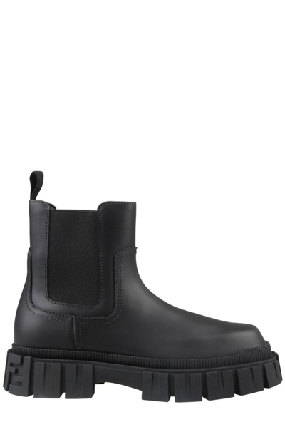 Fendi Leather Slip-on Ankle Boots In Black