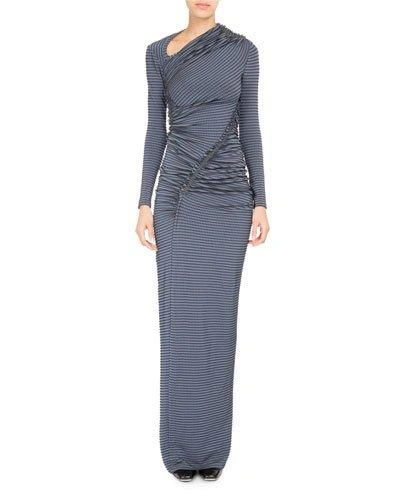 Atlein Striped-dot Ruched Jersey Gown