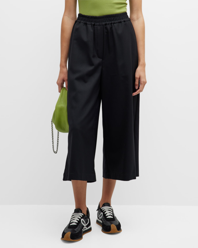 Loewe Wool Wide-leg Cropped Trousers In Black