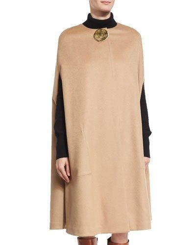 Co Textured Flannel Cape With Lunar Embellishment, Camel