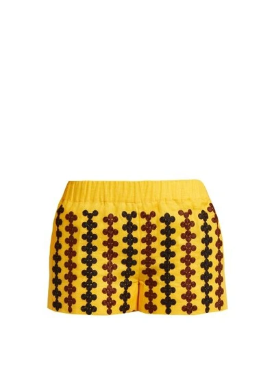 Vita Kin Riverbank Embroidered Lightweight Linen Shorts In Yellow Multi