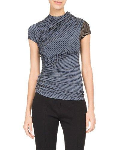 Atlein Dotted-stripe Ruched Jersey Top In Blue Pattern