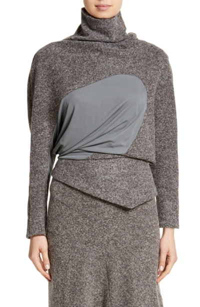 Atlein Galaxy Tweed Paneled Turtleneck Sweater In Grey/ Grey