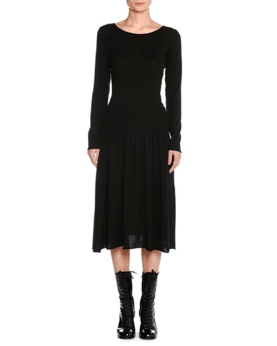Tomas Maier Cashmere Drop-waist Sweater Dress In Black