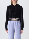 Alexander Wang Stretch Corduroy Cropped Hoodie With Logo Elastic In Black