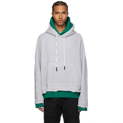 Palm Angels Grey/green Double Layered Hoodie In Multi-colored