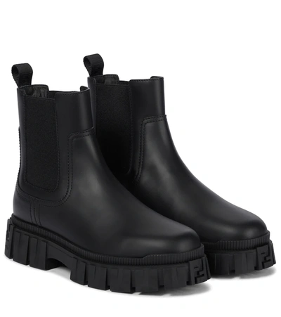 Fendi Leather Lug-sole Chelsea Booties In Black