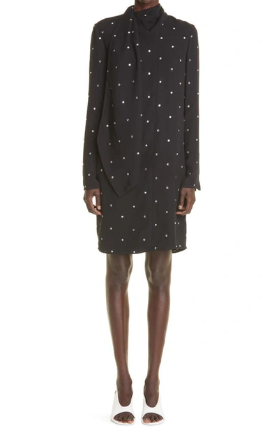 St John Rhinestone-studded Silk Dress In Black