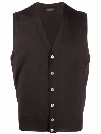 Dell'oglio V-neck Merino Wool Waistcoat In Brown