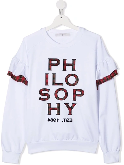 Philosophy Di Lorenzo Serafini Teen Tartan Appliqué Logo Sweatshirt In 白色