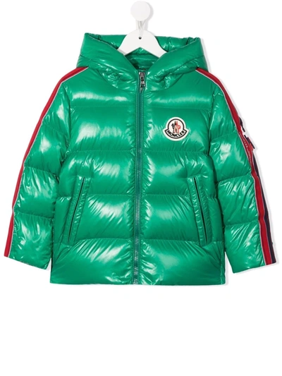 Moncler Kids' Green Stripe Detail Padded Jacket
