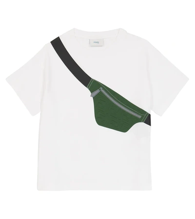 Fendi Kids' Jersey T-shirt With Front Belt Bag Print In White