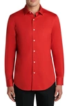 Bugatchi Tech Solid Knit Stretch Cotton Button-up Shirt In Lava