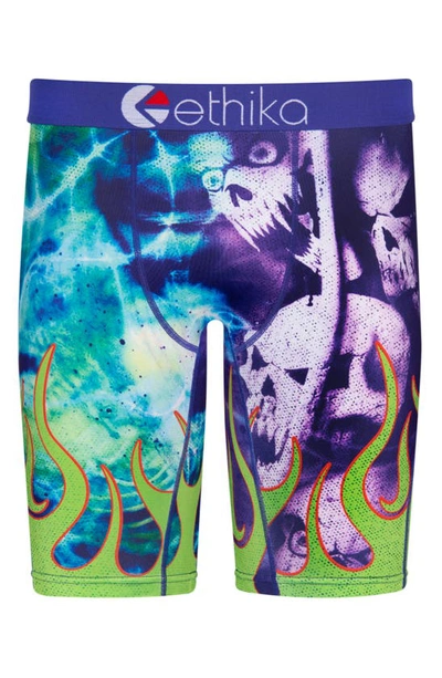 Ethika Kids' Grave Yard Boxer Briefs In Green/ Purple ModeSens
