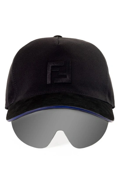 Fendi Tonal Logo Baseball Cap W/ Shield Mask In Black/ Other / Smoke Mirror