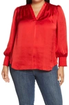 Vince Camuto Smocked Long Sleeve V-neck Blouse In Bright Red