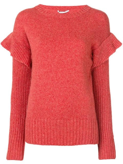Agnona Frill Sleeve Sweater In Red