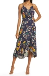 Chelsea28 Faux Wrap Floral Midi Dress In Navy Floral