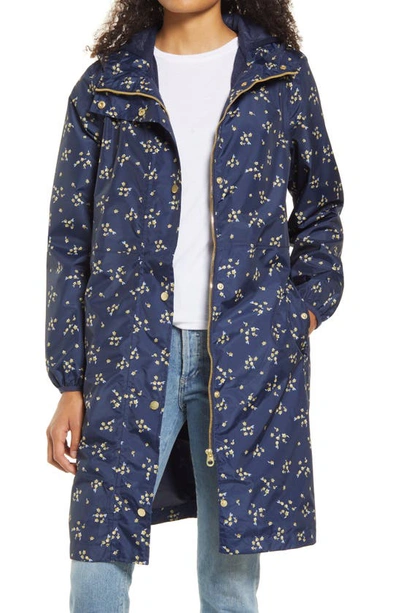Joules Waybridge Packable Hooded Rain Jacket In Navy Ditsy