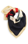 Tory Burch Colorblock Logo Silk Square Scarf In Blue Gravel