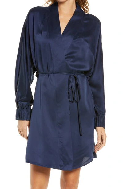 Lunya Washable Silk Dressing Gown In Deep Blue