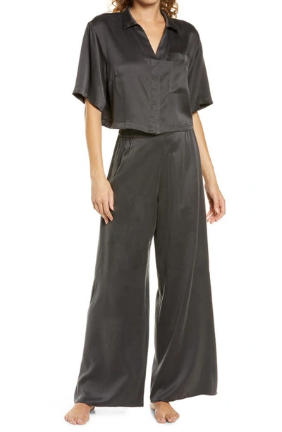 Lunya Washable Silk High Rise Trouser Set In Immersed Black