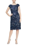 Alex Evenings Embroidered Sheath Dress In Navy