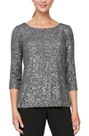 Alex Evenings Sequin Tunic In Charcoal