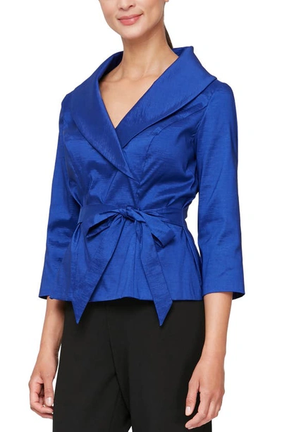 Alex Evenings Brushed Satin Tie Waist Blouse In Royal