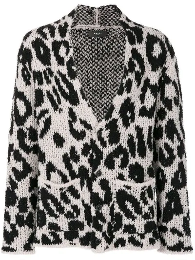 Amiri Snow Leopard Bouclé-knit Wool-blend Cardigan - Ivory In Black
