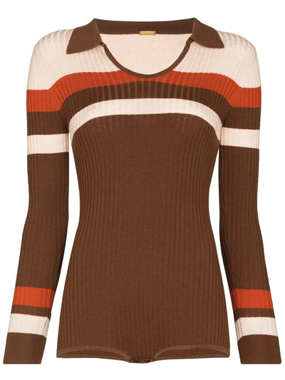 Dodo Bar Or Brad Striped Bodysuit In Brown