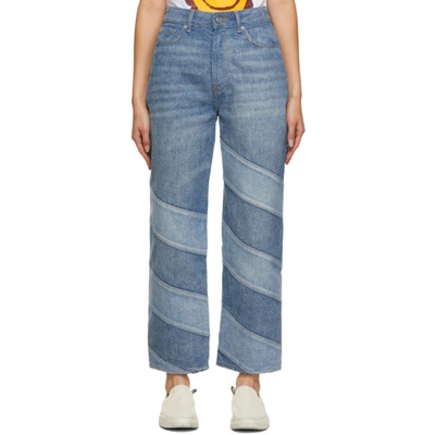 Ganni + Net Sustain Patchwork High-rise Straight-leg Organic Jeans In Blue