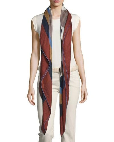 Loro Piana Abstract Portrait Soffio Scarf In Brown/gray