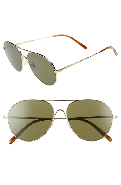 Oliver Peoples Men's Rockmore Oversized Brow Bar Aviator Sunglasses, 58mm In Gold
