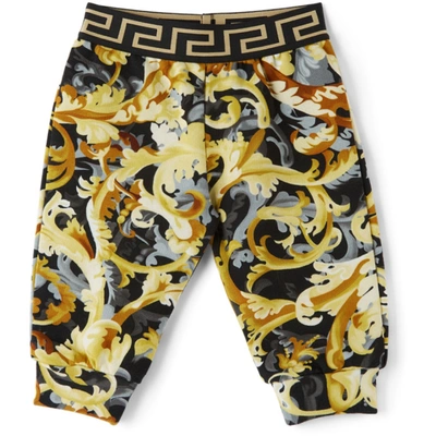 Versace Baby Black & Gold Baroccoflage Lounge Pants In 5b000 Black+gold