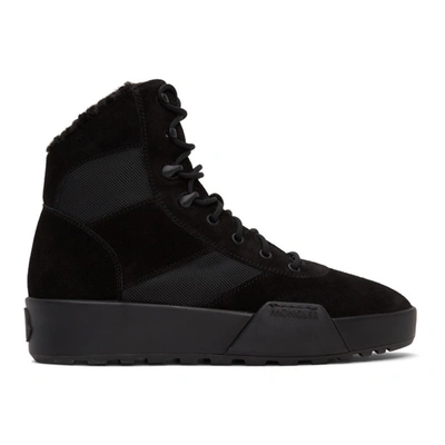 Moncler Promyx Shearling-lined Suede And Mesh Ankle Boots In 999 Black