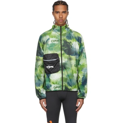 Off-white Green Active Logo Print Zip-up Running Jacket In Multi