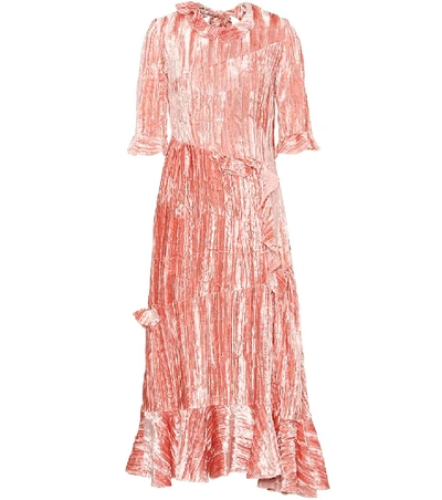 Rejina Pyo Alina Ruffle-trimmed Crushed-velvet Midi Dress In Pink