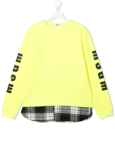 Msgm Kids' Neon Yellow Sweatshirt For Boy With Logo In 黄色