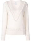 Barrie Romantic Timeless Cashmere V Neck Pullover In White